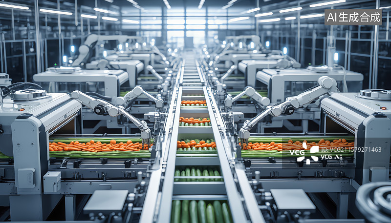 【AI数字艺术】果蔬加工自动化生产线图片素材