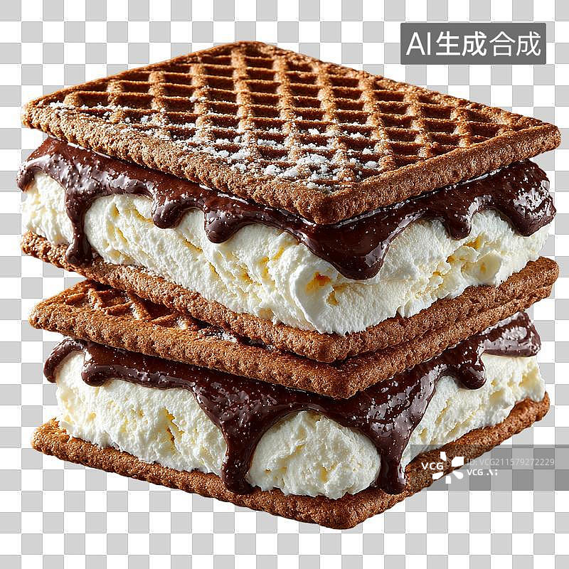 【AI数字艺术】巧克力冰淇淋三明治华夫饼图片素材
