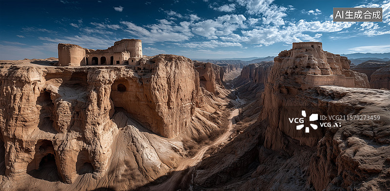 【AI数字艺术】沙漠中的石窟遗址图片素材