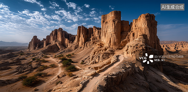 【AI数字艺术】沙漠中的石窟遗址图片素材