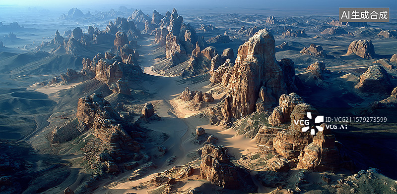 【AI数字艺术】沙漠中的石窟遗址图片素材