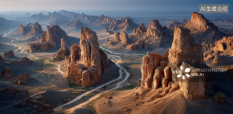 【AI数字艺术】沙漠中的石窟遗址图片素材