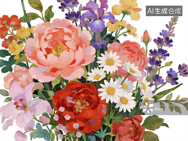 【AI数字艺术】绚彩花笺：平涂艺境中的繁花交响图片素材
