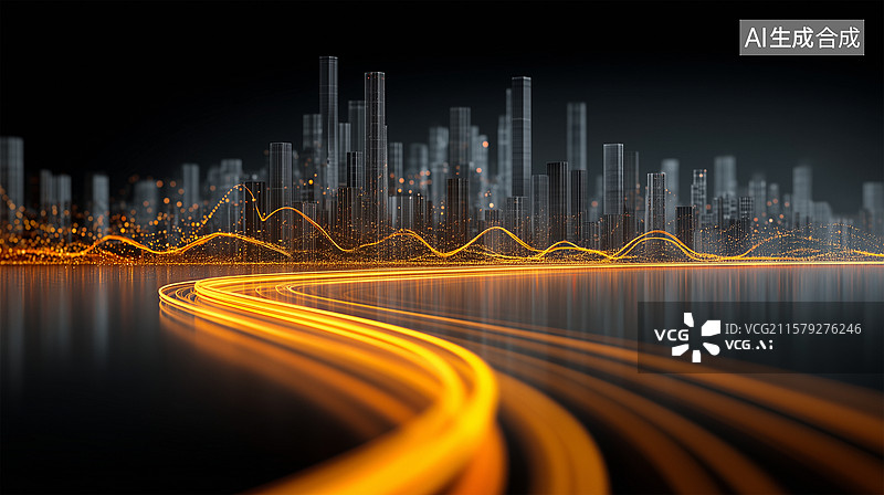 【AI数字艺术】城市夜景与金融图表的结合，展现上升趋势的视觉效果。图片素材