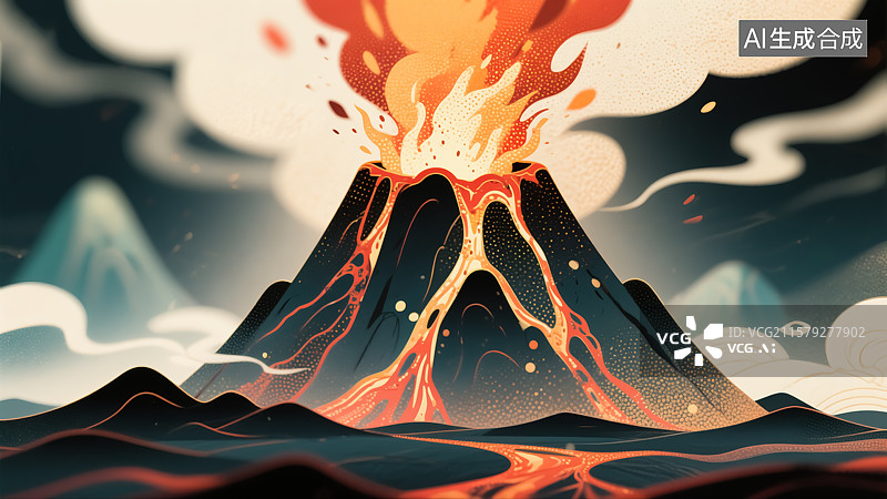 【AI数字艺术】火山喷发插画图片素材