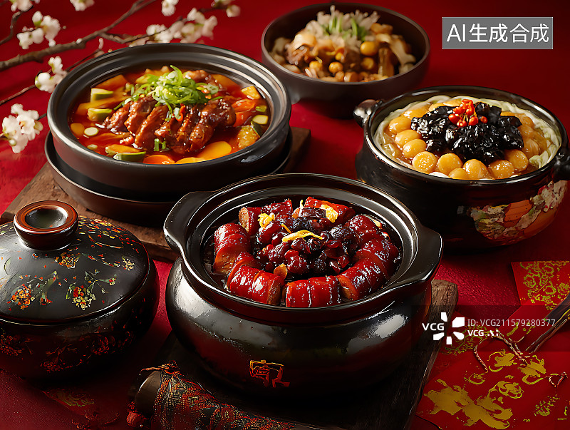 【AI数字艺术】中国传统美食春节年夜饭中式宴席满汉全席图片素材