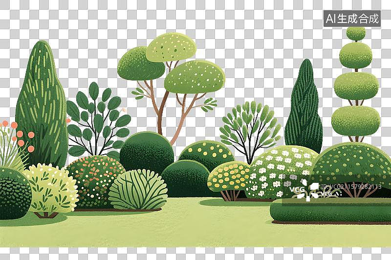 【AI数字艺术】绿化灌木植物园林设计插画免扣元素图片素材