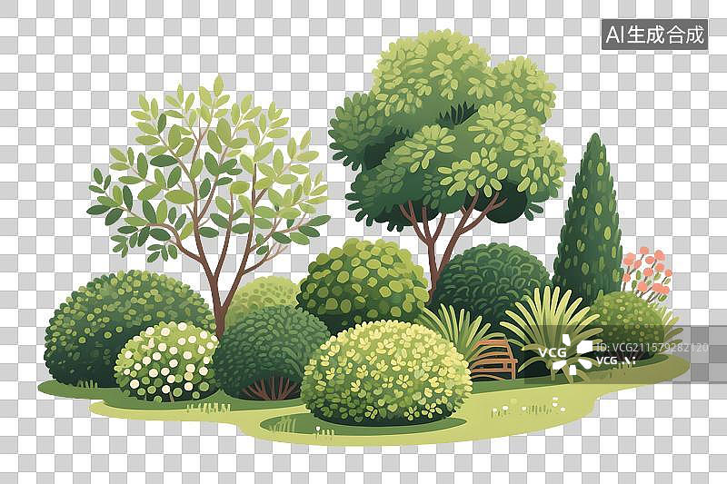 【AI数字艺术】绿化灌木植物园林设计插画免扣元素图片素材