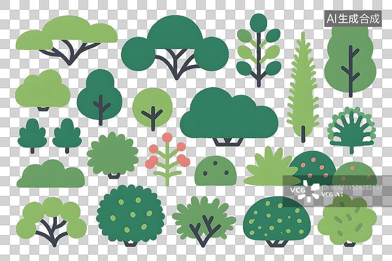【AI数字艺术】绿化灌木植物园林设计插画免扣元素图片素材