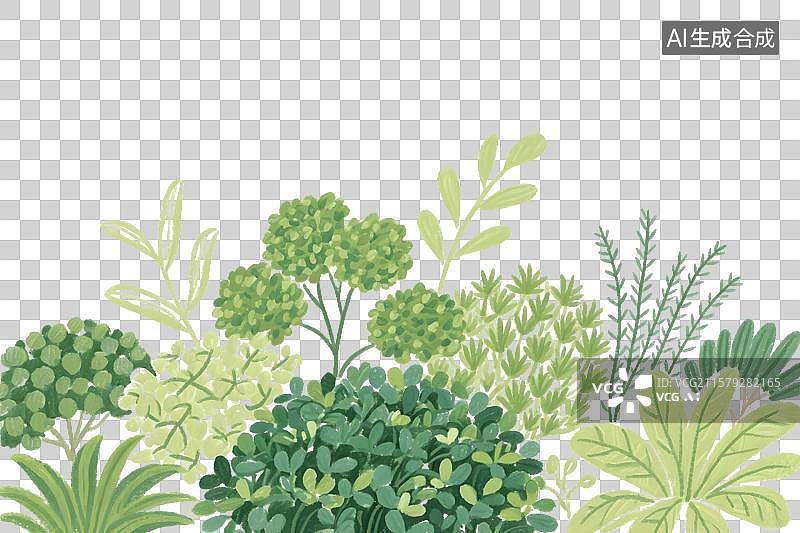 【AI数字艺术】绿化灌木植物园林设计插画免扣元素图片素材