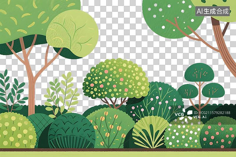 【AI数字艺术】绿化灌木植物园林设计插画免扣元素图片素材