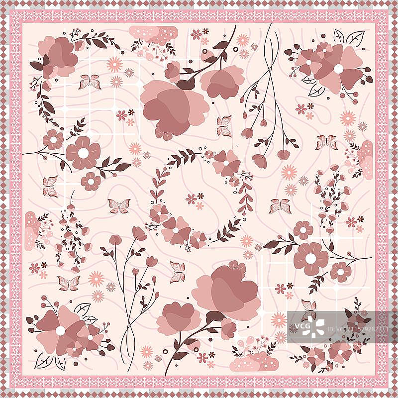 优雅的方形设计粉色野花头巾图片素材