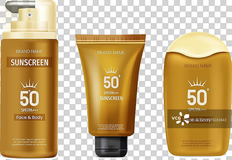 防晒霜瓶和管子隔离展示图片素材