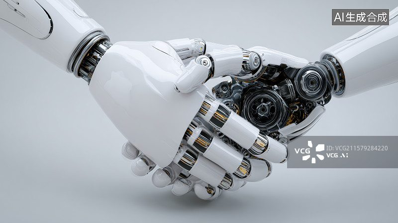 【AI数字艺术】机器人之间进行正式握手的瞬间图片素材