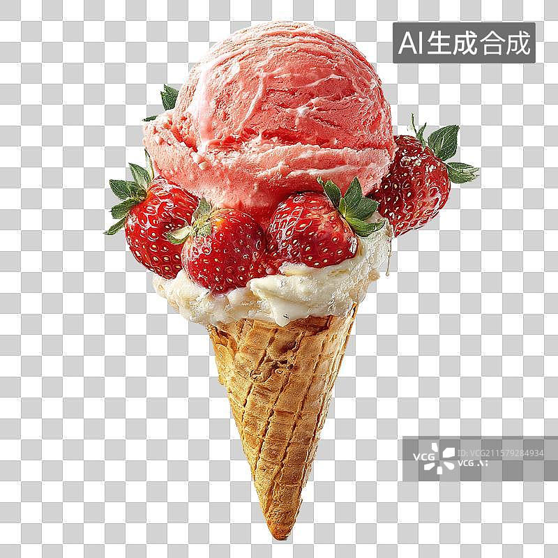 【AI数字艺术】草莓甜筒蛋卷冰淇淋夏日冰凉解暑图片素材