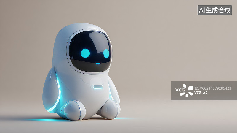 【AI数字艺术】坐姿蓝光机器人凝视前方姿态温柔图片素材