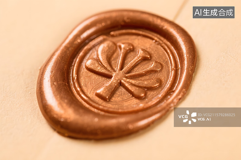 【AI数字艺术】复古火漆印章 铜色蜡封图片素材