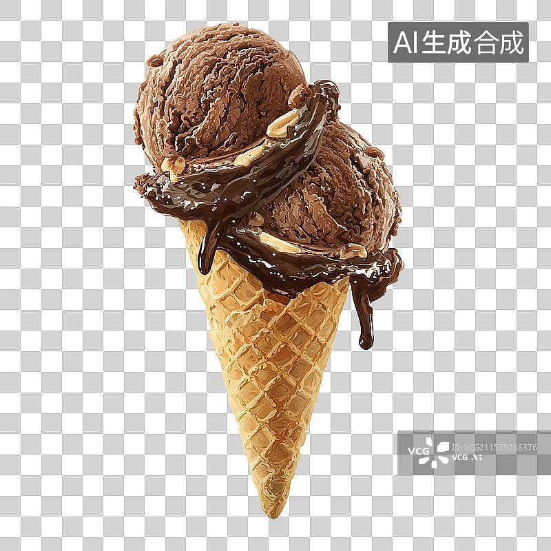 【AI数字艺术】双球巧克力冰淇淋蛋卷甜筒夏日解暑清凉图片素材