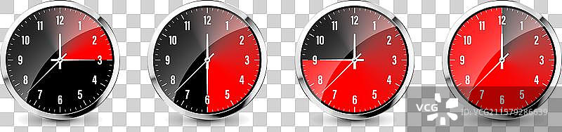 墙壁钟表和计时器图标，闪亮的金属质感图片素材