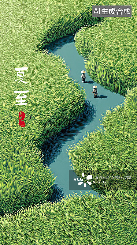 【AI数字艺术】两个人走在长满高草的田野小路上图片素材