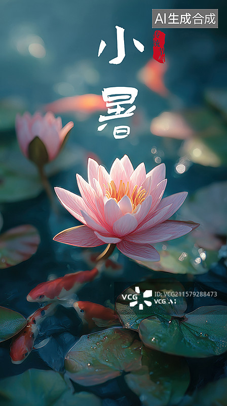 【AI数字艺术】一朵粉色的花和一条鱼在水中图片素材