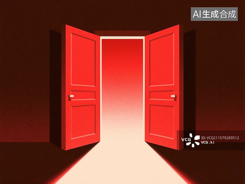 【AI数字艺术】道观、宫廷红色的大门扁平插画图片素材