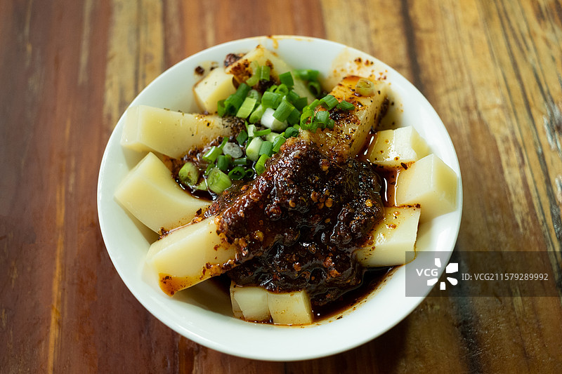 中国四川成都特色小吃，米凉粉米豆腐，美食静物特写图片素材