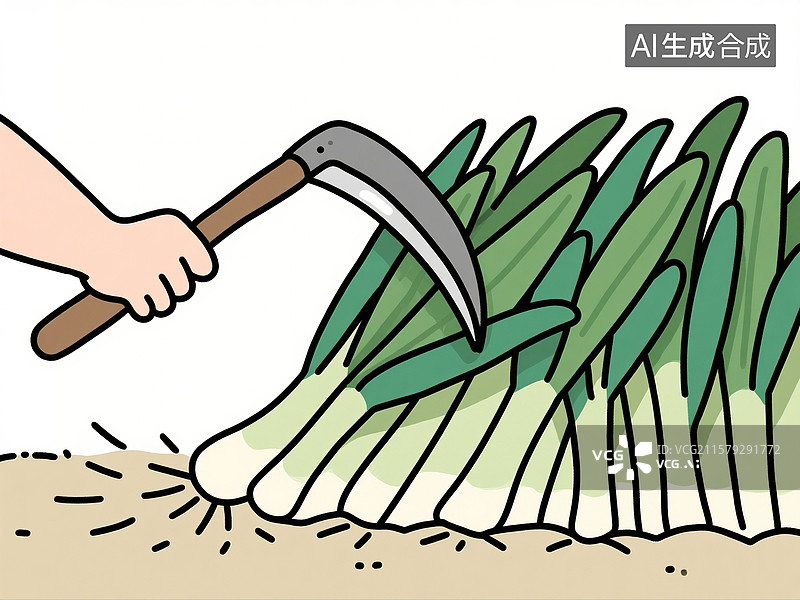 【AI数字艺术】卡通风格韭菜大特写插画图片素材