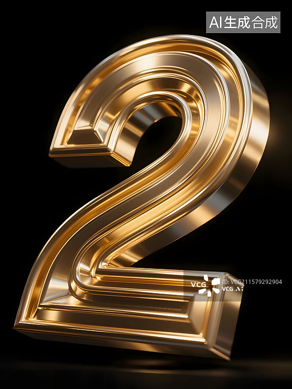 【AI数字艺术】厚重拉丝金属数字2元素立体插画图片素材