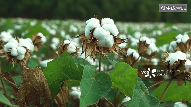 【AI数字艺术】棉花田中盛开的棉铃图片素材