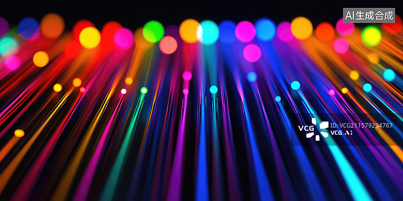 【AI数字艺术】梦幻抽象商业背景黑色背景上绽放的彩色光点极简舞台设计海报横幅书籍封面企业活动创意光效图片素材