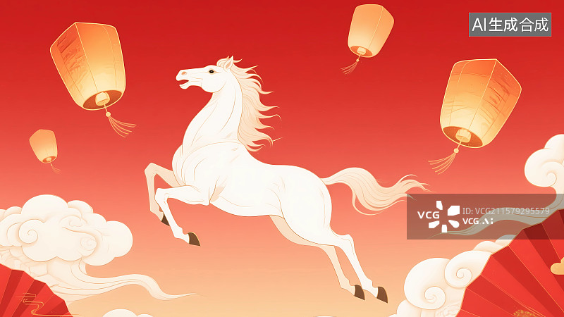 【AI数字艺术】白马中国风插画图片素材