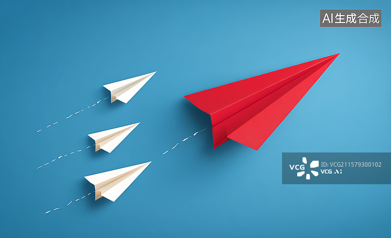 【AI数字艺术】蓝天白云纸飞机图片素材