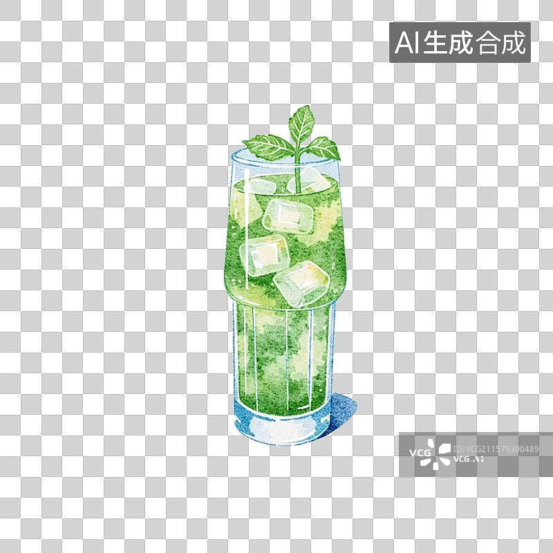 【AI数字艺术】夏季冰凉薄荷茶饮插画图片素材