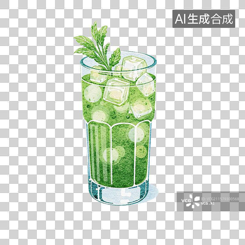 【AI数字艺术】夏季冰凉薄荷茶饮插画图片素材