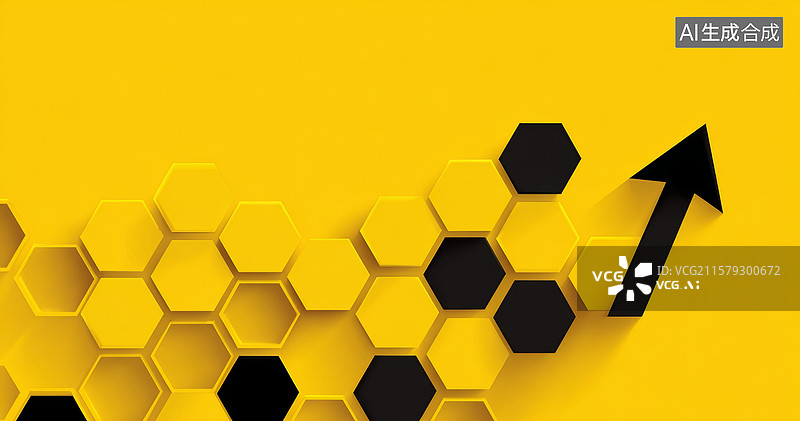【AI数字艺术】黄色背景上的箭头与蜂巢图片素材