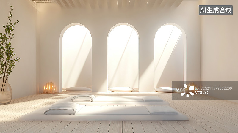 【AI数字艺术】米白淡雅色调浅色健康养生展台3D电商背景图片素材