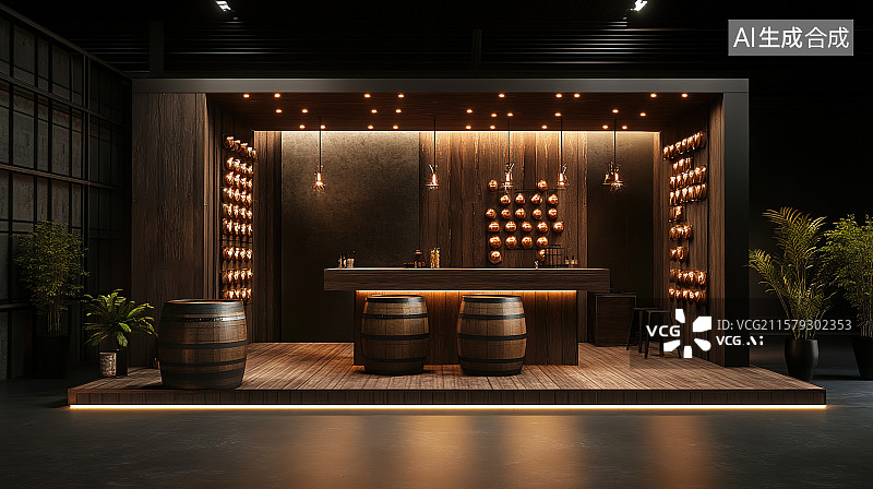 【AI数字艺术】深棕复古风格手工皮具展台3D电商背景图片素材