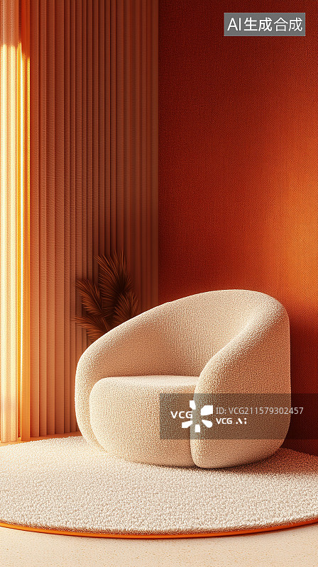 【AI数字艺术】橙色温馨暖色调舒适客厅3D电商背景橙色背景图片素材