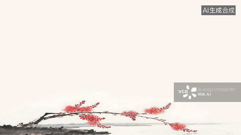 【AI数字艺术】水中合欢花水墨画居下图片素材