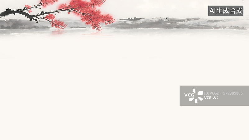 【AI数字艺术】水中合欢花水墨画居上图片素材