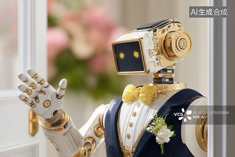 【AI数字艺术】拟人的人工智能机器人经理管家3D立体插画图片素材