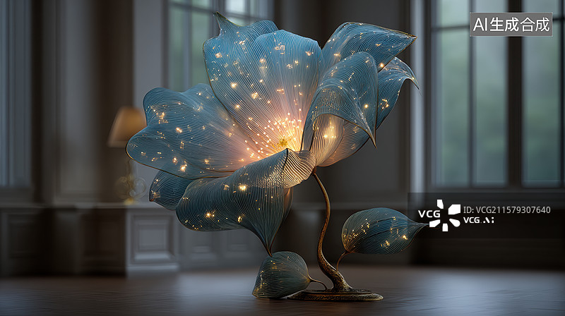 【AI数字艺术】梦幻花朵灯饰室内场景图片素材