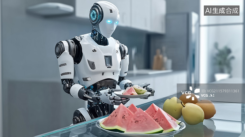 【AI数字艺术】机器人准备水果拼盘图片素材