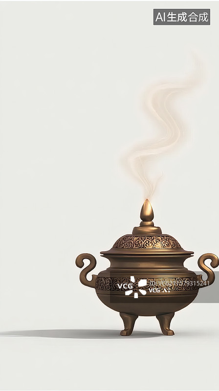 【AI数字艺术】古代青铜香炉焚香图片素材