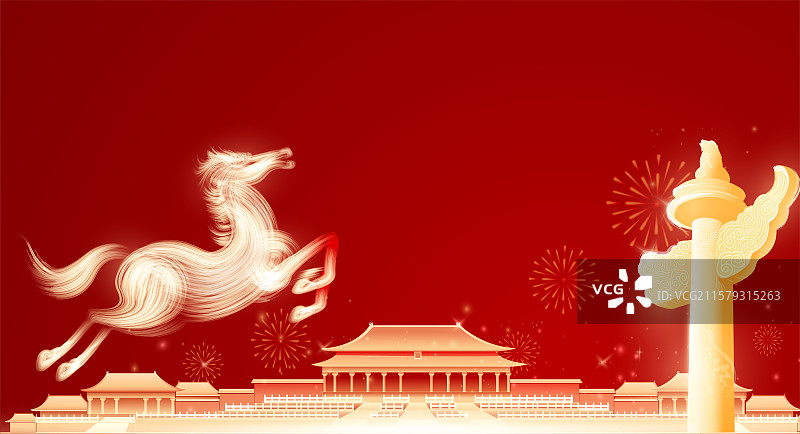 国风马年2026春节飞马华表庆典红色海报创意艺术设计图片素材
