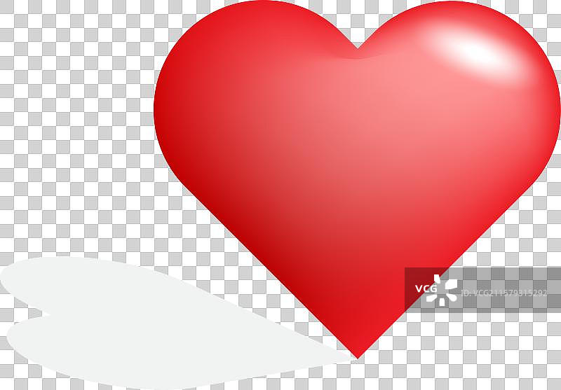 光滑的红色心形，带有阴影，象征着爱与情感图片素材