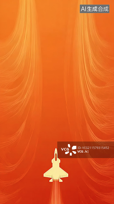 【AI数字艺术】红色背景，一架战斗机穿过，建军节海报图片素材
