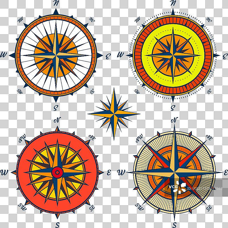 复古海洋风玫瑰航海图，色彩丰富图片素材