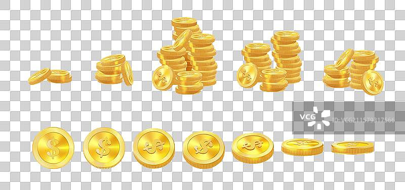 逼真的金币堆叠金钱图片素材